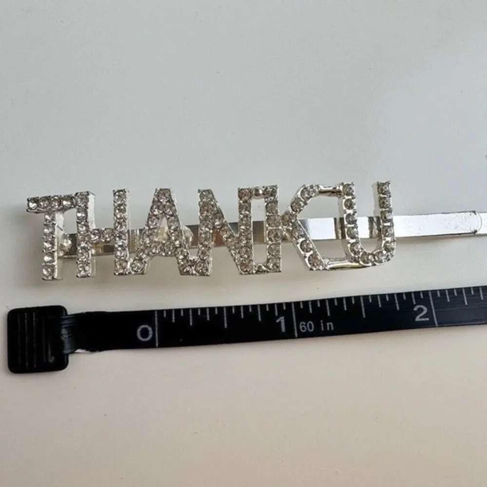 Silver Rhinestone THANK U Statement Hair Clip Bobby‎ Pin Slide Accessory J-01